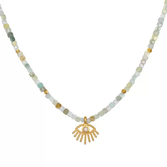 Satya Jewelry Kette Serene Being Evil Eye Aquamarine, Vergoldet