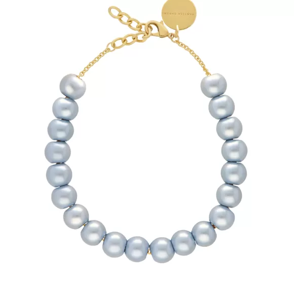 Vanessa Baroni Kette Small Beads Short, Blue Pearl, Vergoldet