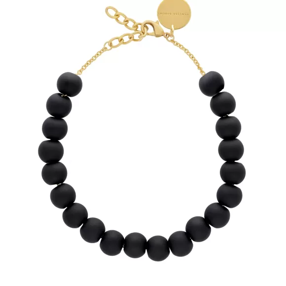 Vanessa Baroni Kette Small Beads Short, Matt Black, Vergoldet