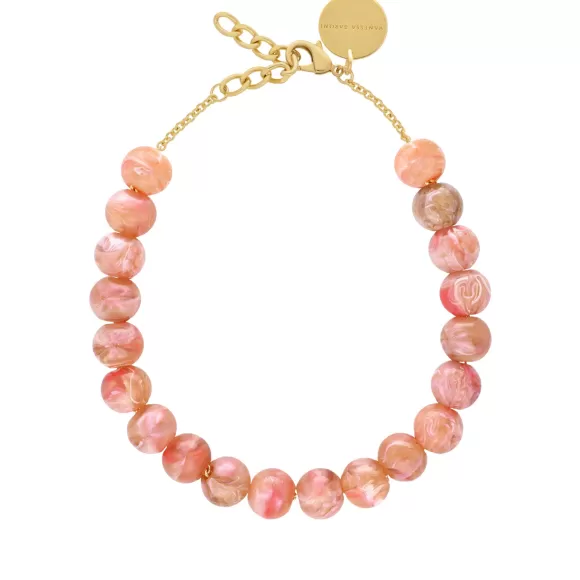 Vanessa Baroni Kette Small Beads Short, Peach Marble, Vergoldet