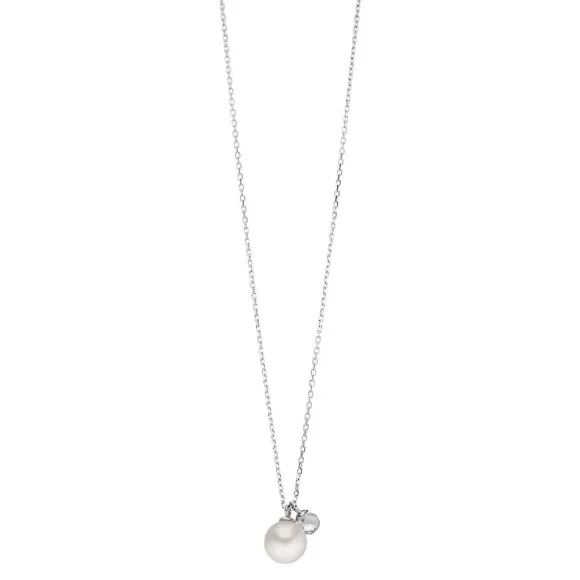 Leaf Kette Two Drop Mit Perle/Bergkristall, Silber