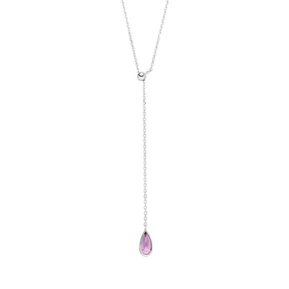 Leaf Kette Y-Gem Drop, Amethyst, Silber