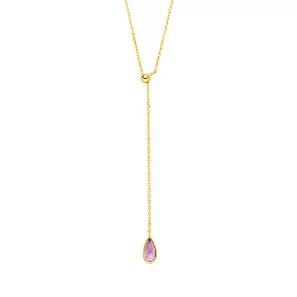 Leaf Kette Y-Gem Drop, Amethyst, Vergoldet