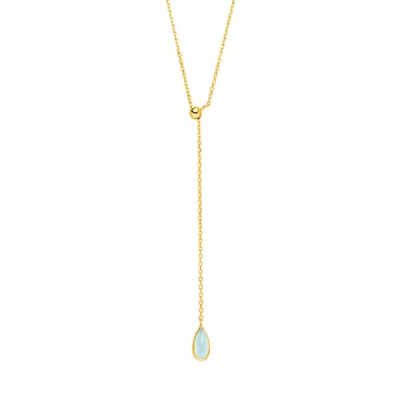 Leaf Kette Y-Gem Drop, Aqua Chalzedon, Vergoldet