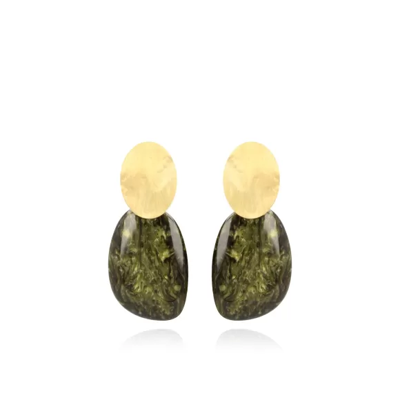 LOTT.gioielli Ohrringe Asymmetric Oval L Marble Dark Green, Vergoldet