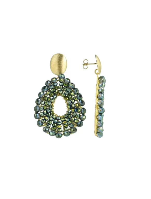 LOTT.gioielli Ohrringe Babs Open Drop, Metallic Green, S, Vergoldet