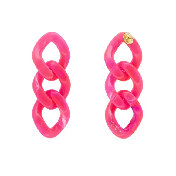 Vanessa Baroni Ohrringe New Flat Chain, Fuchsia Marble, Vergoldet