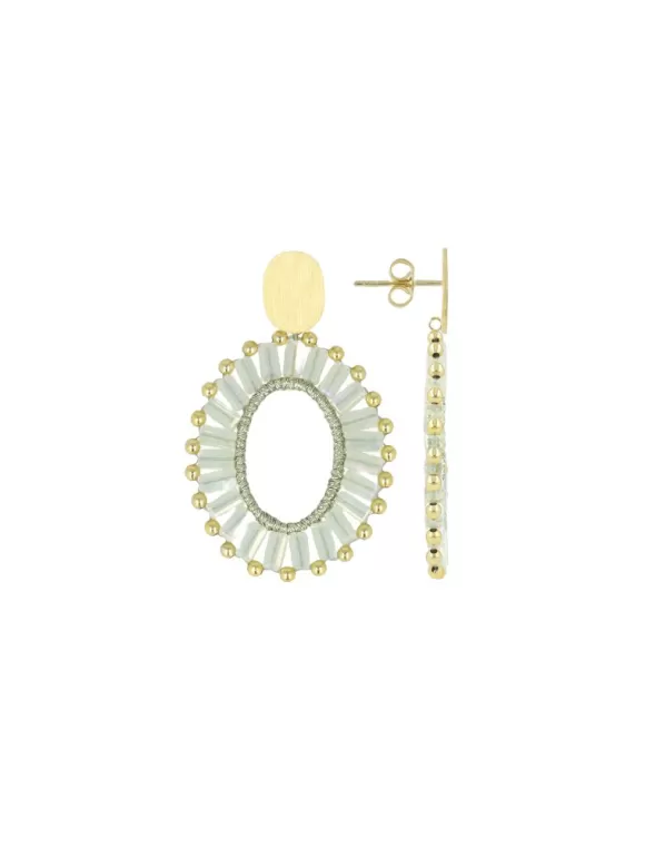 LOTT.gioielli Ohrringe Open Oval Flat Beads, Ivory/Gold, S, Vergoldet