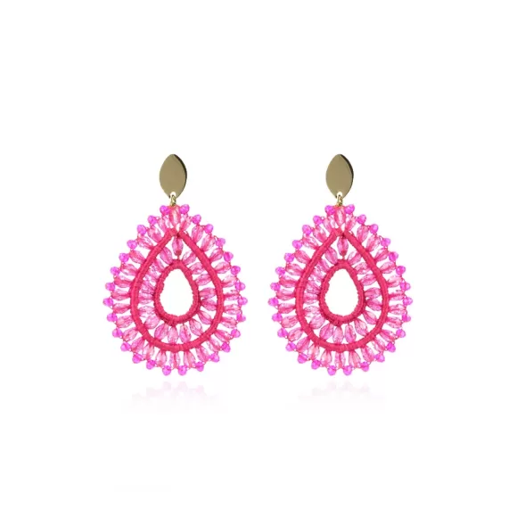 LOTT.gioielli Ohrringe Silk Drop Crystal Double Fuchsia, Ovaler Stecker, Vergoldet