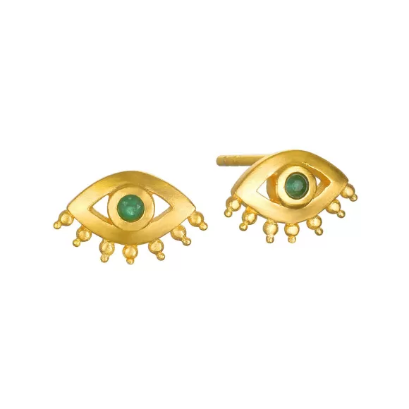 Satya Jewelry Ohrstecker Elevated Consciousness Evil Eye Emerald, Vergoldet