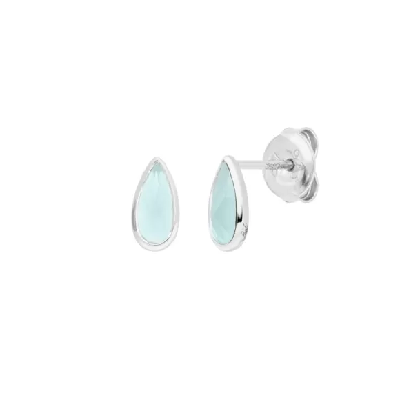 Leaf Ohrstecker Gem Drop, Aqua Chalzedon, Silber