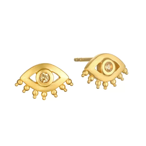 Satya Jewelry Ohrstecker Personal Power Evil Eye Citrine, Vergoldet