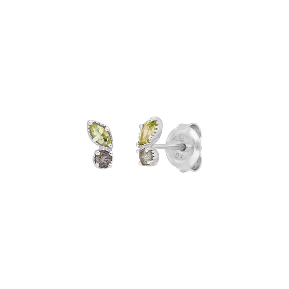 Leaf Ohrstecker Two Gems, Peridot, Silber