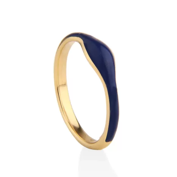 Jeberg Jewellery Ring Balance Enamel Blue, Vergoldet