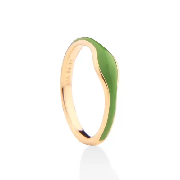 Jeberg Jewellery Ring Balance Enamel Green, Vergoldet