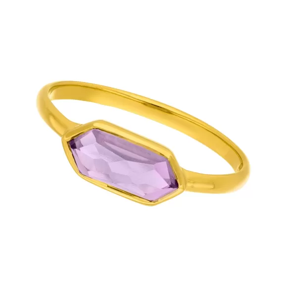 Leaf Ring Cube, Amethyst, Vergoldet