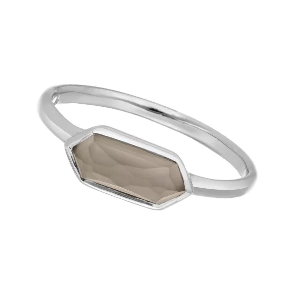 Leaf Ring Cube, Grauer Achat, Silber