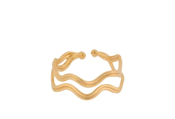 Pernille Corydon Ring Double Wave, Vergoldet