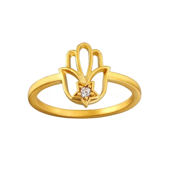 Satya Jewelry Ring Take Shelter Hamsa, Vergoldet