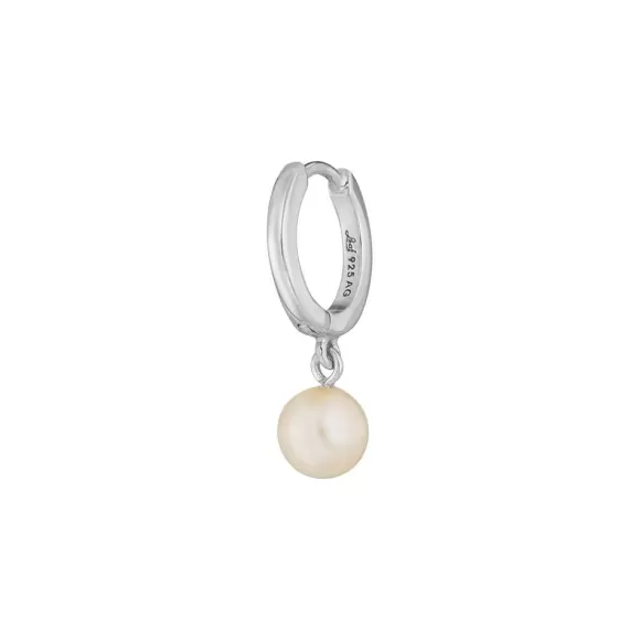 Leaf Single Creole Pearl, Silber